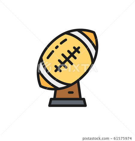 Rugby ball trophy, american football cup flat color line icon. 61575974