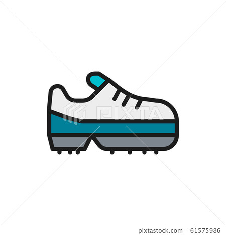 Spiked football boot, game equipment flat color line icon. 61575986