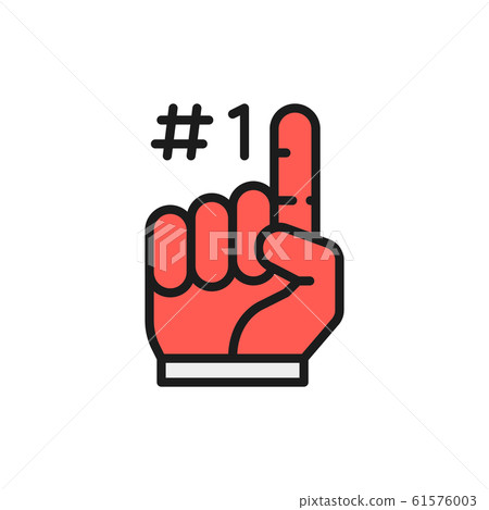 Vector foam finger, fans glove flat color line icon. Vector foam finger, fans glove flat color line icon. 61576003