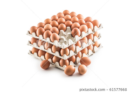 Fresh chicken eggs in pater tray isolated on white 61577668
