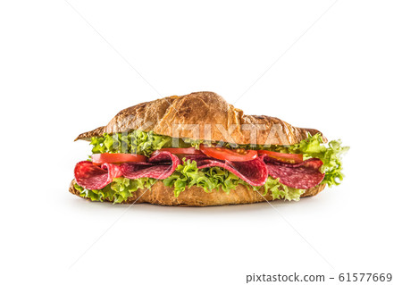 Croissant stuffed with lettuce salad salami and 61577669