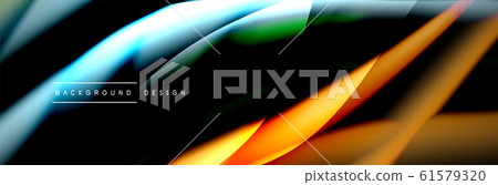 Сolorful flow poster. Wave liquid lines and shapes in black color background. Vector Illustration 61579320