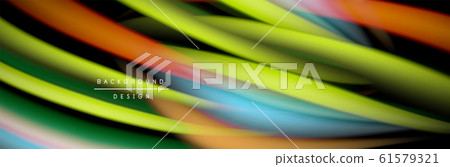 Сolorful flow poster. Wave liquid lines and shapes in black color background. Vector Illustration 61579321