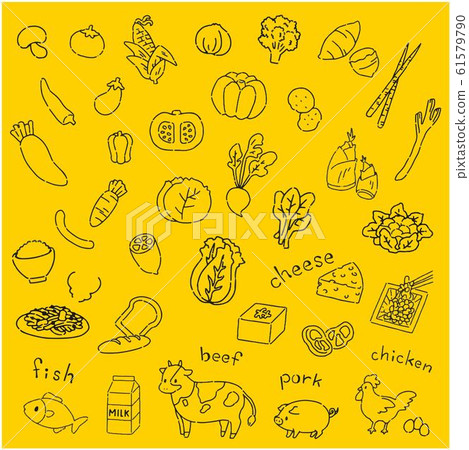 Cute illustration material of hand-drawn vegetables and meat 61579790