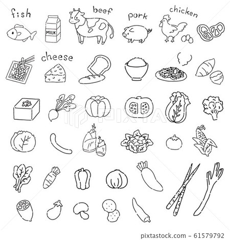 Cute illustration material of hand-drawn vegetables and meat 61579792