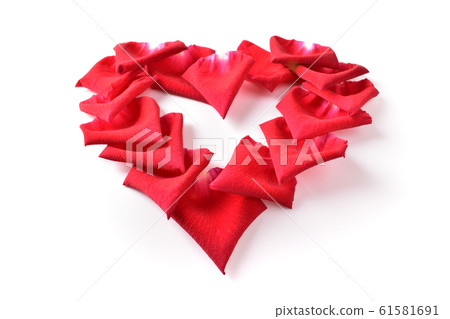 red heart shape of rose petal flower isolated on white background red heart shape of rose petal flower isolated on white background 61581691