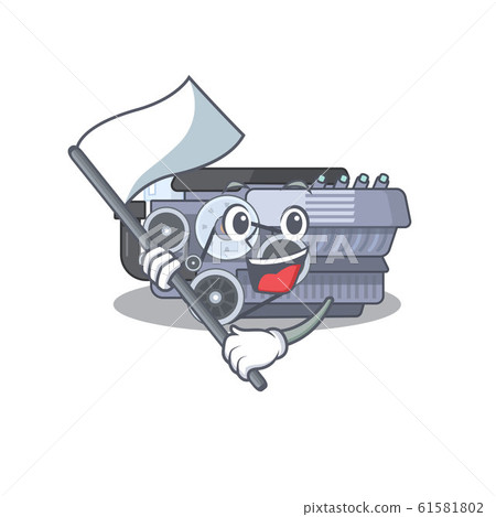 Funny combustion engine cartoon character style holding a standing flag 61581802