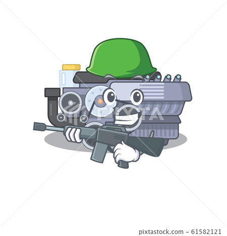 A cartoon design of combustion engine Army with machine gun A cartoon design of combustion engine Army with machine gun 61582121
