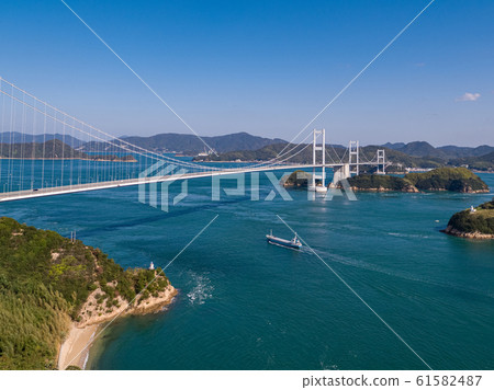 Kurushima Channel (Shimanami Kaido) aerial view 61582487
