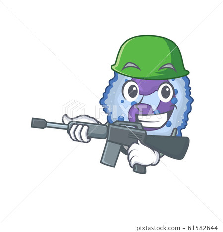 A cartoon design of basophil cell Army with machine gun A cartoon design of basophil cell Army with machine gun 61582644