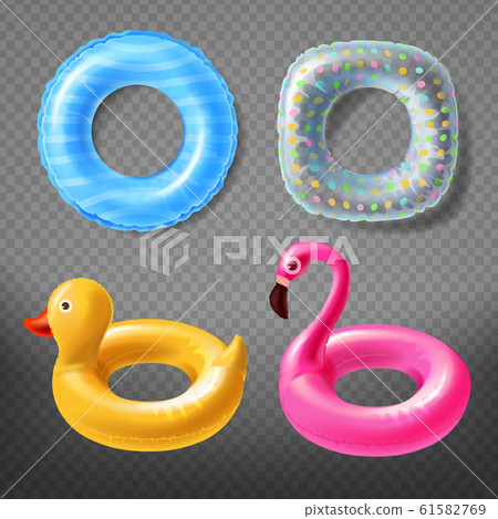 realistic rubber rings - duck, pink, lifebuoy 61582769