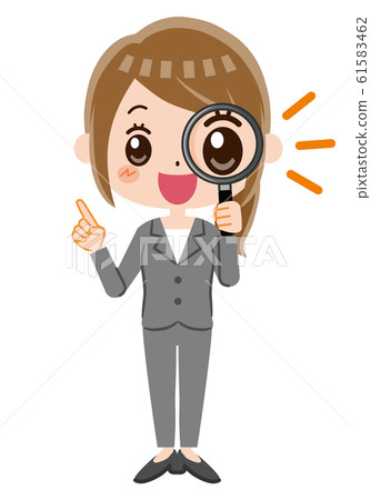 Business woman, magnifying glass, smile 61583462