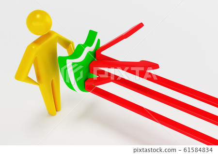 Businessman holds green shield covering from red arrow. 3d rendering 61584834