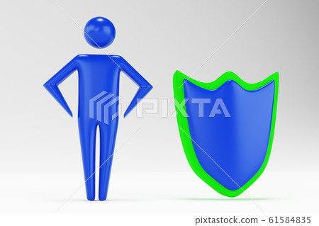3d man businessman holds green shield . 3d rendering 3d man businessman holds green shield . 3d rendering 61584835