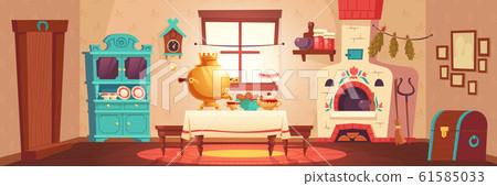 Interior of old russian kitchen, rural house 61585033
