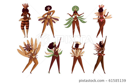 Brazilian Samba Dancers Isolated on White Background Vector Set 61585139