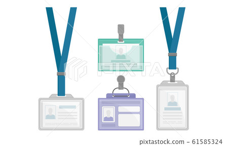 Identification White Blank Plastic Id Card or Press Card Vector Set with Clasp and Lanyards Identification White Blank Plastic Id Card or Press Card Vector Set with Clasp and Lanyards 61585324