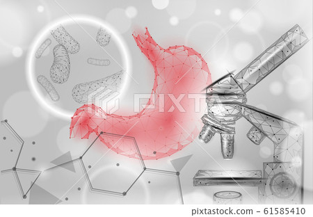 Human stomach microscope 3D low poly render probiotics. Healthy normal digestion flora of human intestine yoghurt production. Modern science medicine allergy immunity thearment vector illustration 61585410
