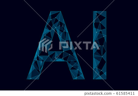 AI artificial intelligence letters 3D. Virtual assistant app geometric symbol robot support service technology. Chatbot logo template low poly vector illustration 61585411