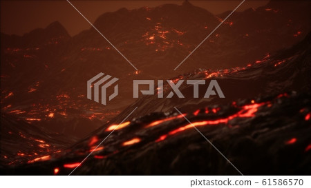 Red Orange vibrant Molten Lava flowing onto grey 61586570