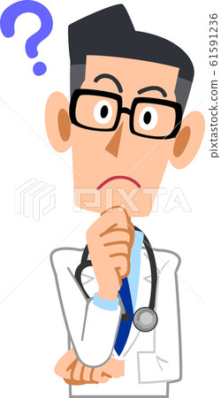 Male doctor with doubt Male doctor with doubt 61591236