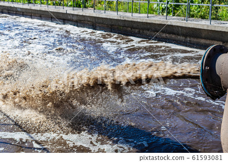 Treatment plant. City sewer. Dirty water flows 61593081
