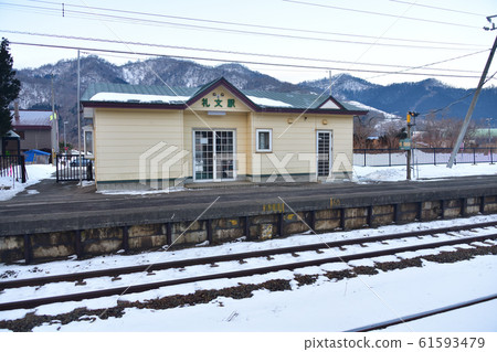 Take an early morning view of Rebun Station in Toyoura Town, Hokkaido in winter 61593479