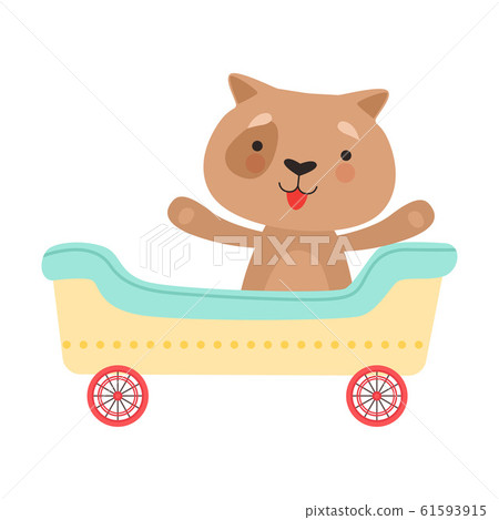 Cheerful Red Cheeked Dog Driving Toy Wheeled Carriage Vector Illustration Cheerful Red Cheeked Dog Driving Toy Wheeled Carriage Vector Illustration 61593915