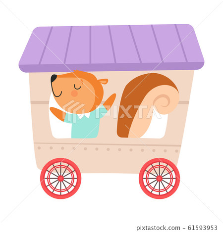 Cheerful Red Cheeked Squirrel Driving Toy Wheeled Carriage Vector Illustration Cheerful Red Cheeked Squirrel Driving Toy Wheeled Carriage Vector Illustration 61593953