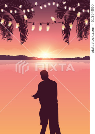 couple in love at sea and beautiful sunset with... - Stock Illustration ...