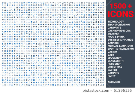 Set of 1500 vector icons glyph 61596136