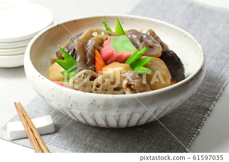 Boiled sardines, osechi dishes, simmered root vegetables, cooked 61597035