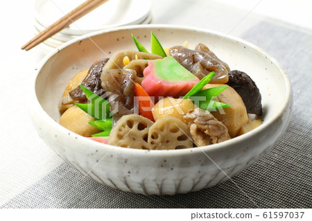 Boiled sardines, osechi dishes, simmered root vegetables, cooked 61597037
