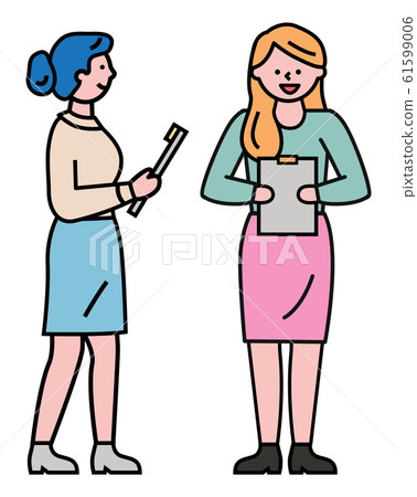Women Stand with Clipboards in Hands, Interview 61599006