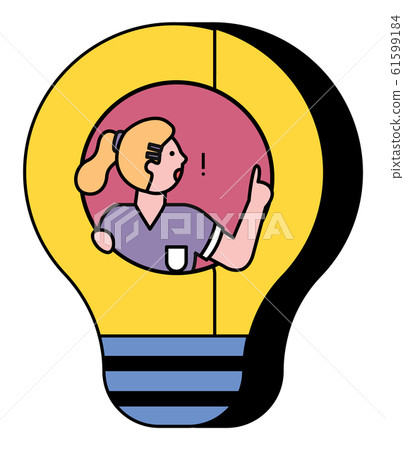 Woman Pose in Light Bulb and Think About Solution Woman Pose in Light Bulb and Think About Solution 61599184