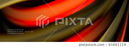 Silk and smooth flow wave poster design. Color waves, liquid style lines and shapes in black color background 61601119
