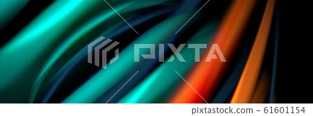Silk and smooth flow wave poster design. Color waves, liquid style lines and shapes in black color background Silk and smooth flow wave poster design. Color waves, liquid style lines and shapes in black color background 61601154