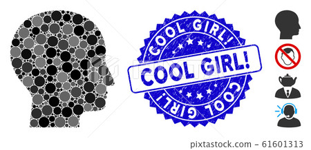 Collage Human Head Icon with Grunge Cool Girl! Stamp 61601313