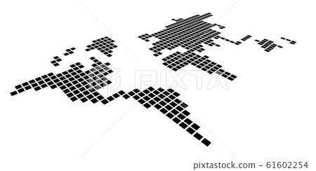 Pixelized map of World. Front perspective. Black vector map 61602254