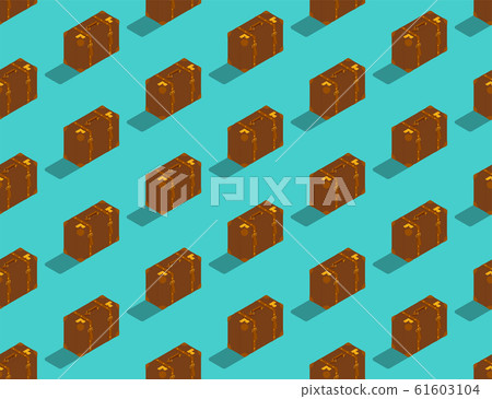 Luggage vintage 3D isometric seamless pattern, Travel business concept poster and social banner post design illustration isolated on green background with copy space, vector eps 10 Luggage vintage 3D isometric seamless pattern, Travel business concept poster and social banner post design illustration isolated on green background with copy space, vector eps 10 61603104