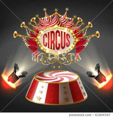 3d realistic circus stage, illuminated label 61604347