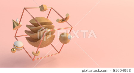 3d render, abstract background, geometric primitive shapes on pink background 61604998