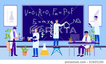 Science educational laboratory and working people researchers group vector illustration. 61605280