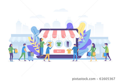Online shopping on internet, people shop online vector illustration concept isolated. 61605367