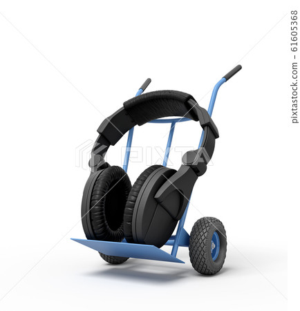 3d rendering of black headphones on a hand truck 61605368