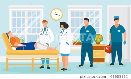 Doctors group visit patient in hospital ward vector illustration. 61605511