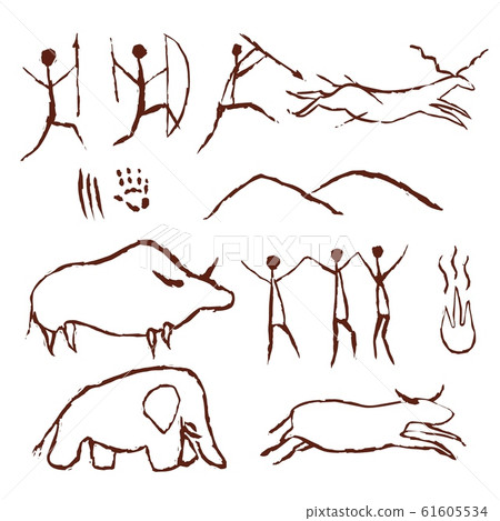 Rock painting cave old art symbol hand drawn vector illustration Rock painting cave old art symbol hand drawn vector illustration 61605534