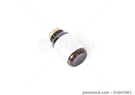 Blank amber glass pill can with white label mock up, 61605961