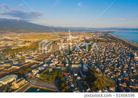 Aerial view of petrochemical oil refinery and sea Aerial view of petrochemical oil refinery and sea 61606596