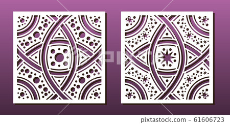 Laser cut template set, abstract geometric pattern. Panel decor, metal cutting, wood carving, paper art, fretwork stencil design. Vector illustration 61606723